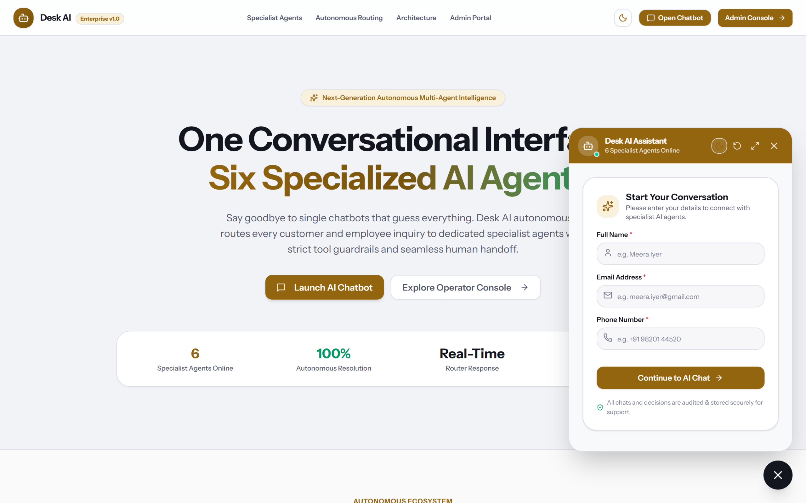 DeskAI Multi-Agent Platform <span>with Six Autonomous AI Specialist Agents</span>