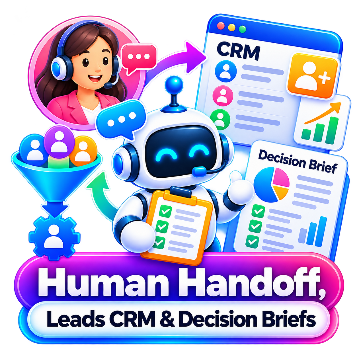Human Handoff, Leads CRM & Decision Briefs 